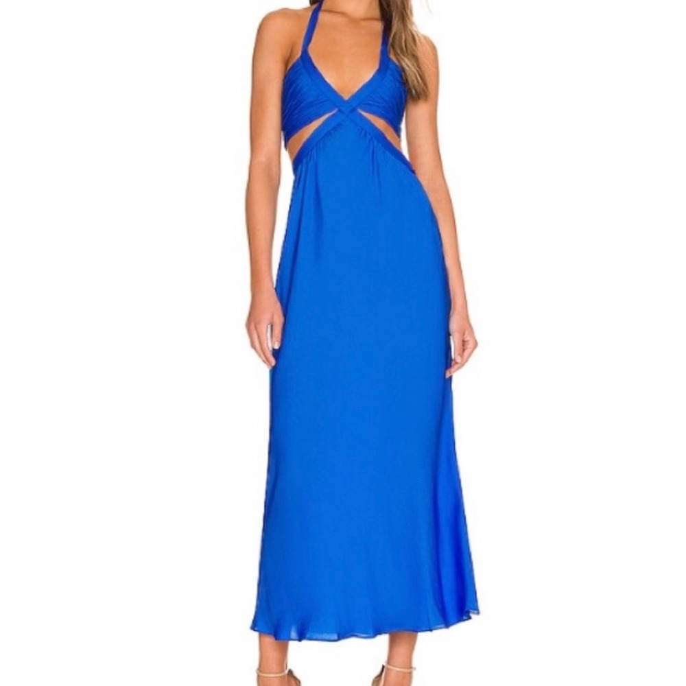 Line and Dot Twist Front Halter Dress Size Small